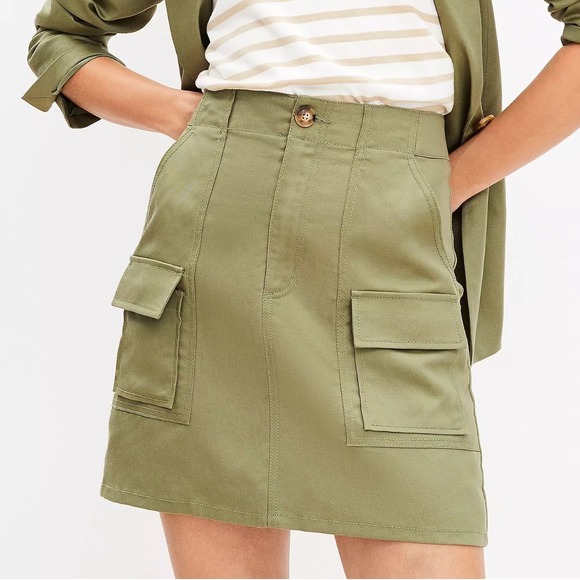 LOFT Dresses & Skirts - NWT Loft Linen Blend Cargo Mini Skirt Size 8‎ Olive Green